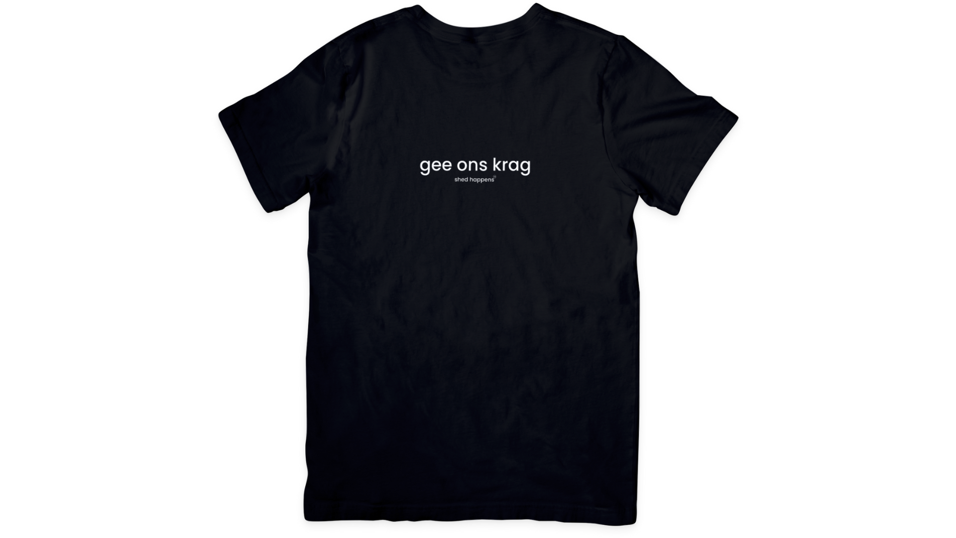 Gee Ons Krag - Crew Neck Black T-shirt. Desperate for load shedding to end? Send your wish into the ether with this stunning black t-shirt.